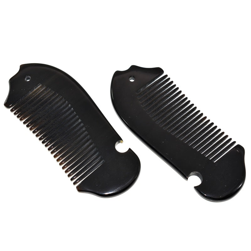 Engrave logo-Black ox horn comb fish comb beard comb hair massage barber tool