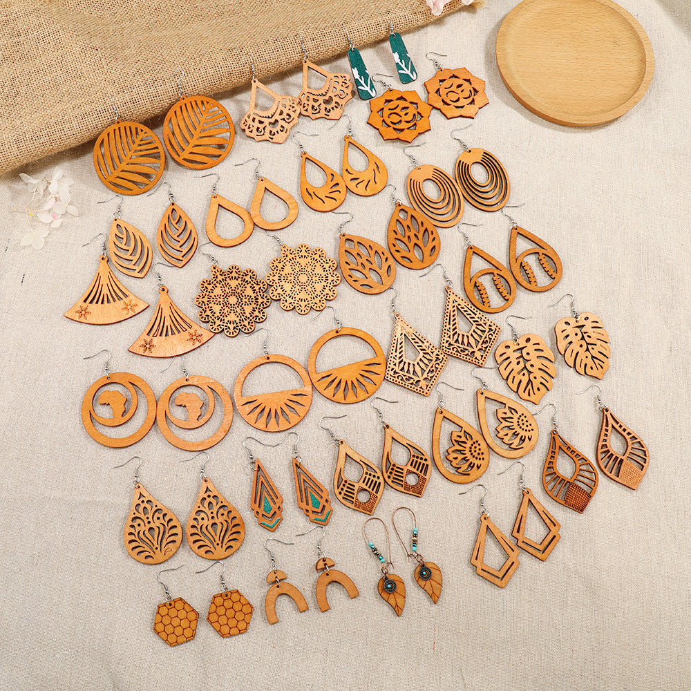 Engrave logo-Wooden Jewelry vintage style earings Creative Earrings 的副本