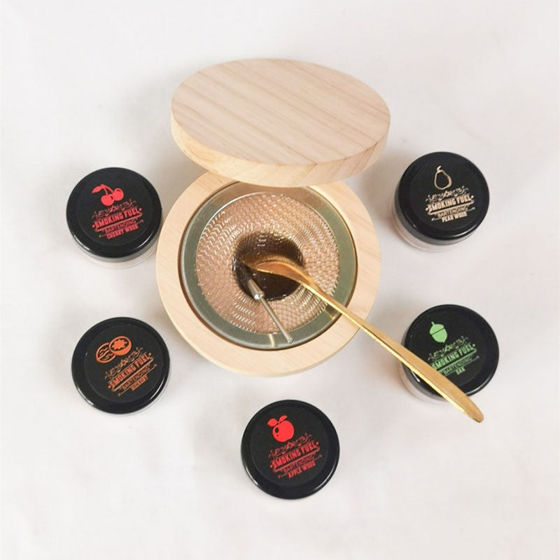 Engrave logo-Natural Wooden Cocktail Smoker Kitchen bar Blending tool set lid