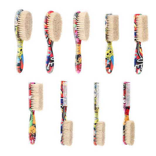 Engrave logo-Graffiti ABS handle horse hair brush comb barber brush clean brush wholesale
