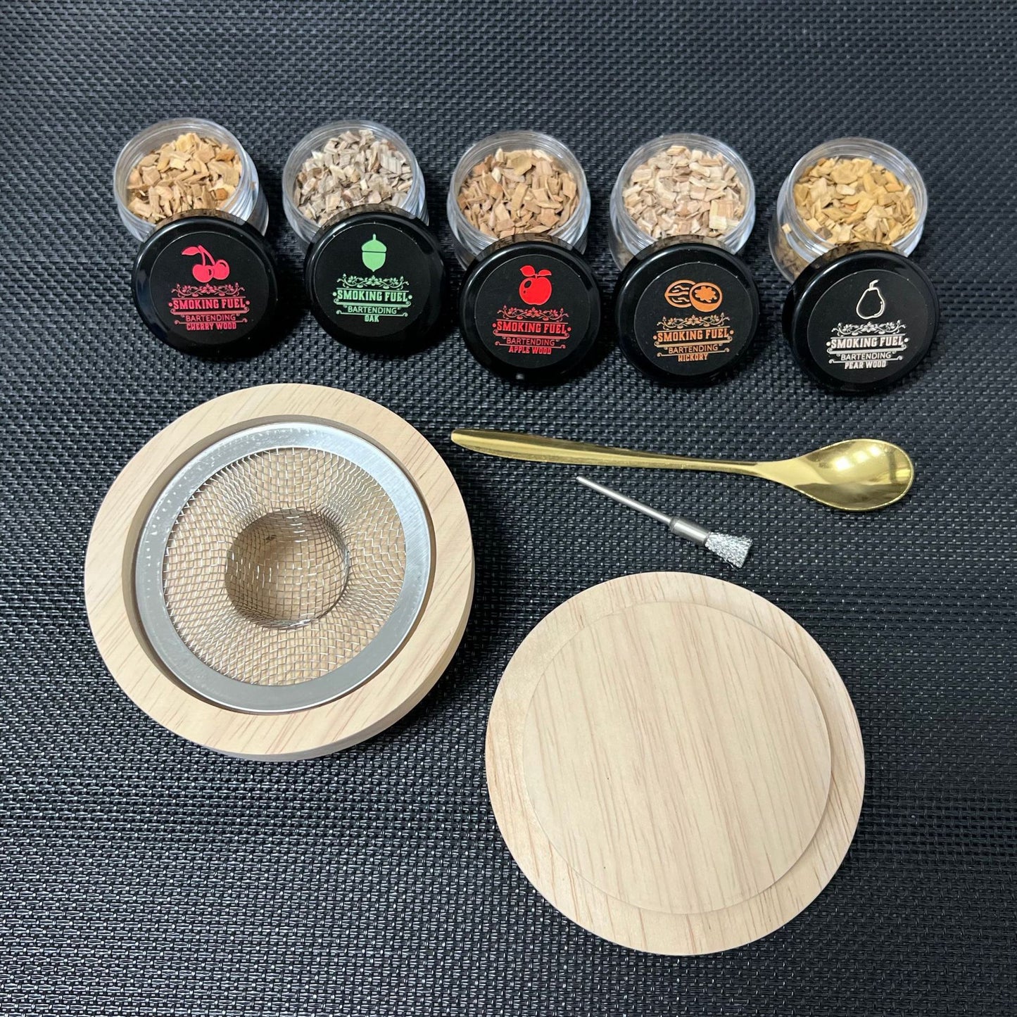 Engrave logo-Natural Wooden Cocktail Smoker Kitchen bar Blending tool set lid