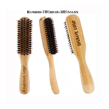 Engave logo-Bamboo handle beard brush boar brush nylon brush Slicked-back brush barber brush