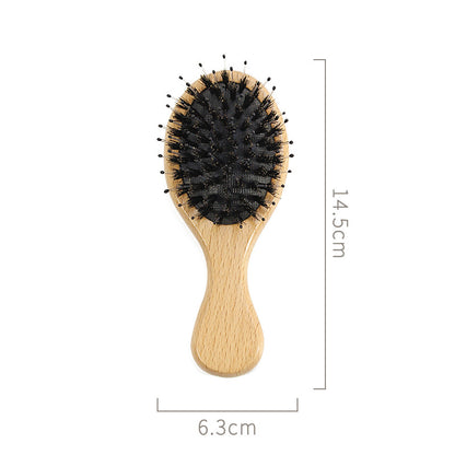 Engrave logo-MINI beech wood handle boar bristle airbag brush hair comb makeup tool