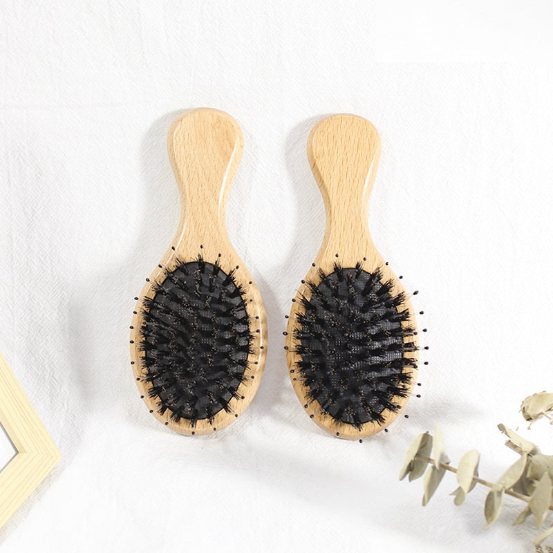 Engrave logo-MINI beech wood handle boar bristle airbag brush hair comb makeup tool