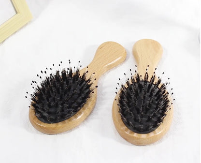 Engrave logo-MINI beech wood handle boar bristle airbag brush hair comb makeup tool