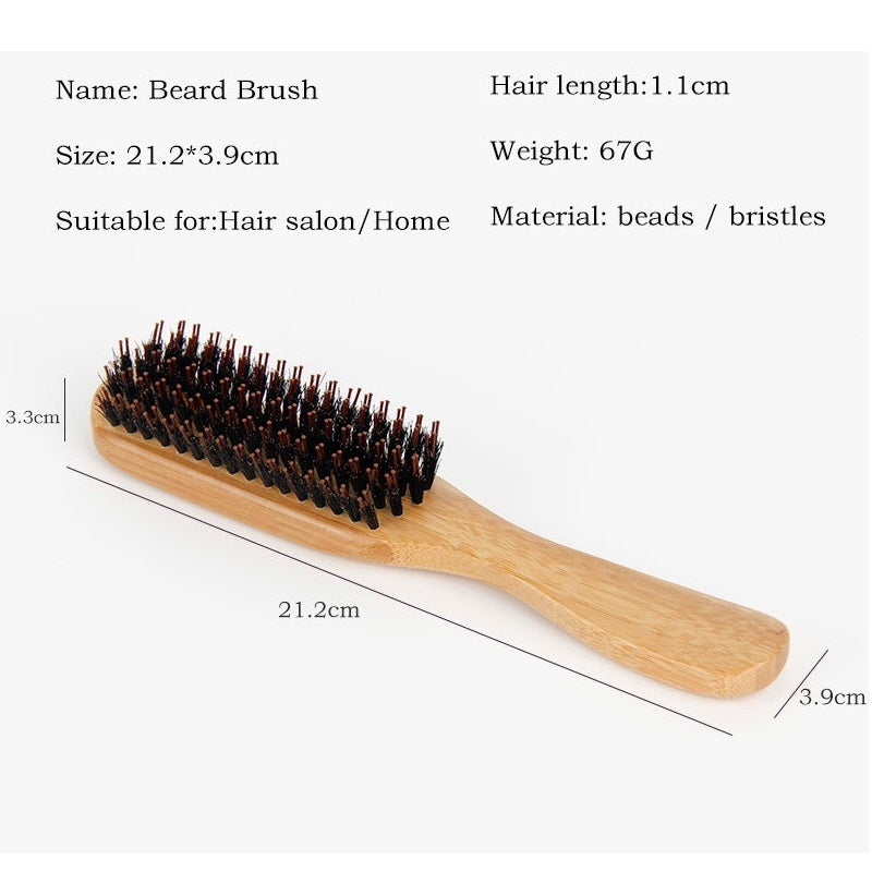 Engave logo-Bamboo handle beard brush boar brush nylon brush Slicked-back brush barber brush