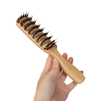 Engave logo-Bamboo handle beard brush boar brush nylon brush Slicked-back brush barber brush