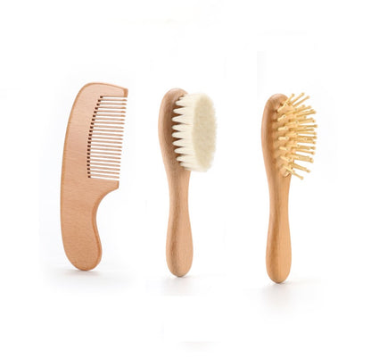 Customize Logo-Handmade beech wood baby hair care brush woolen brush wooden comb body brush set