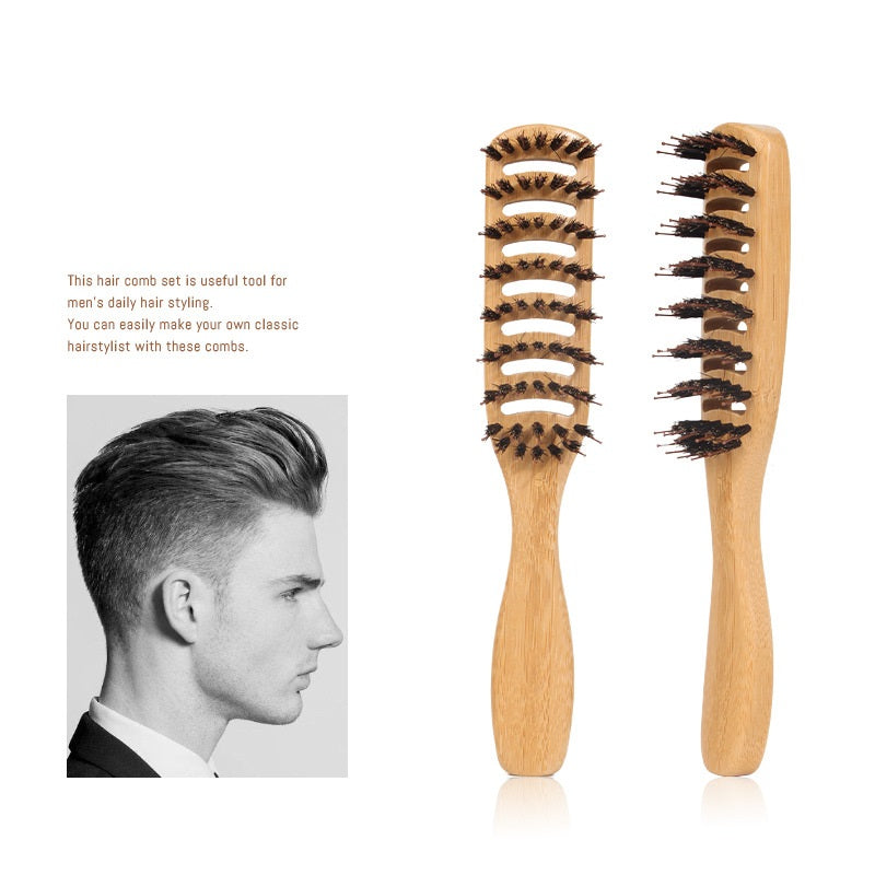 Engave logo-Bamboo handle beard brush boar brush nylon brush Slicked-back brush barber brush