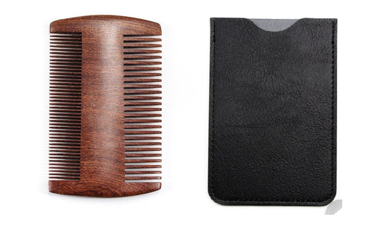50sets sandalwood comb+black PU case engrave logo