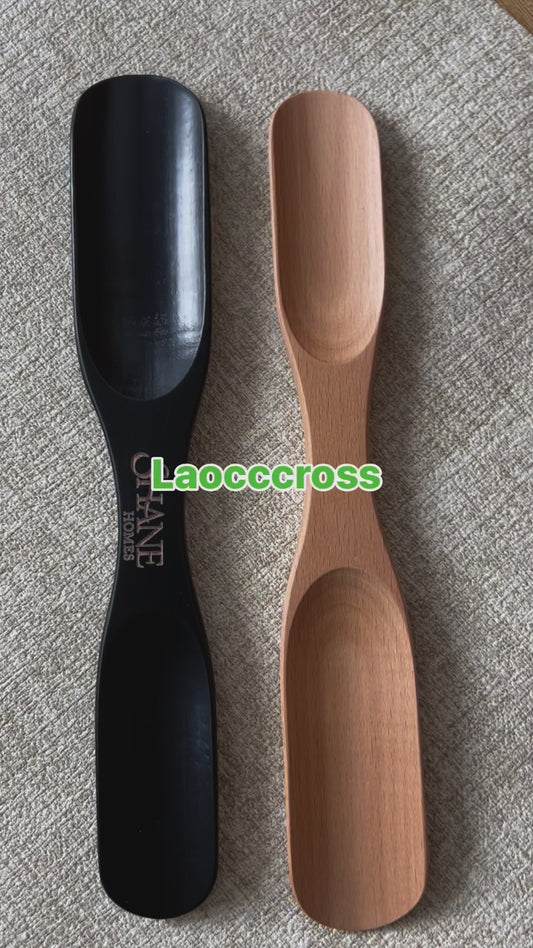 Engrave logo-Natural beech wood shoehorns long handle shoe horn two heads gift