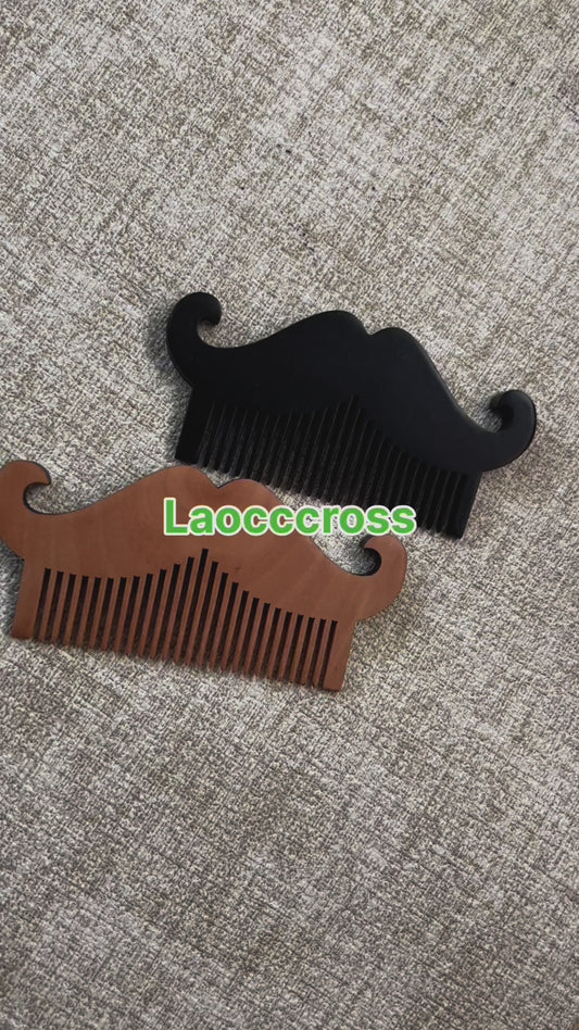 Personalized-Mustache shape comb peach wood comb pocket travel brush beard hair