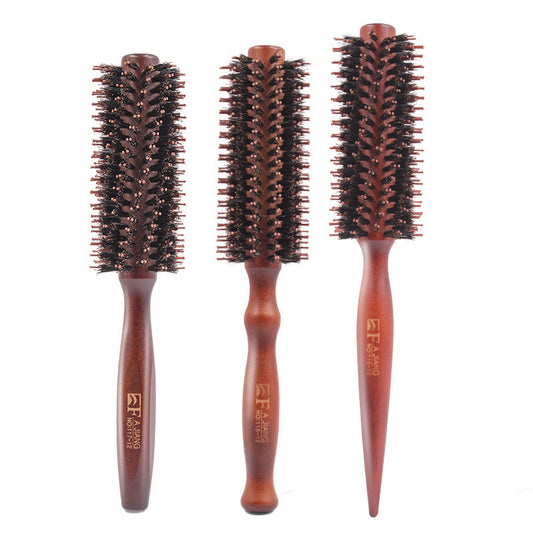 Engrave logo-Wood handle boar bristle brush hair brush Perm comb wave hair brush