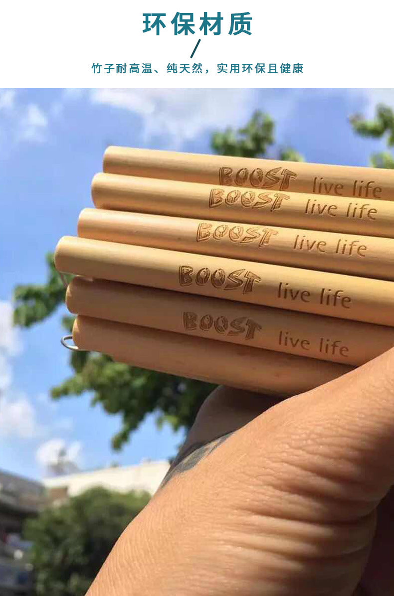 Customize Logo-6pcs Sustainable Bamboo Drinking Straws Organic Party Straws With Cleaner Tools