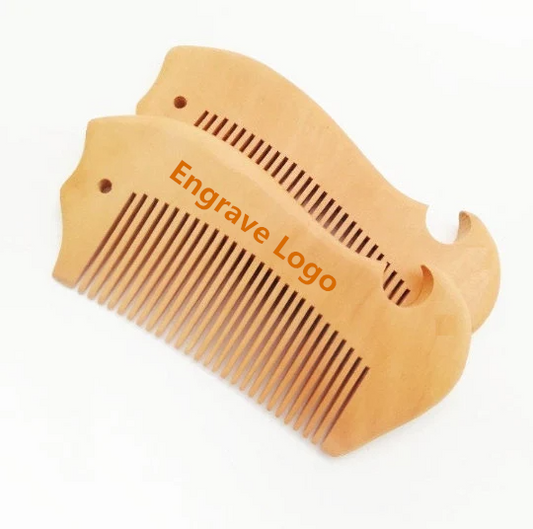 Custom LOGO-Peach Wood fish shape Fine Tooth comb Beard Care Combs Wooden Comb