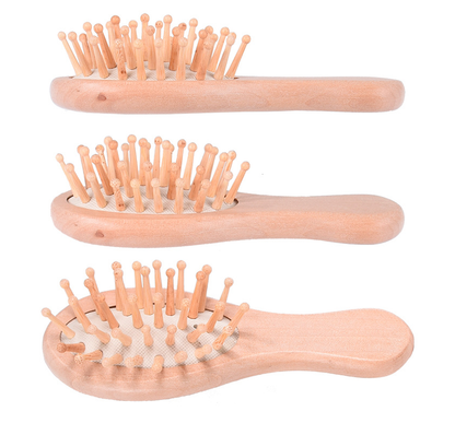 Customize Logo-Mini airbag brush wood handle massage hair comb makeup tool pocket brush