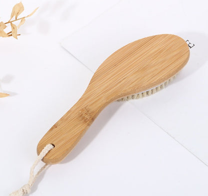 Engrave logo-Wood handle body brush dry brush bath brush wave handle boar bristle brush