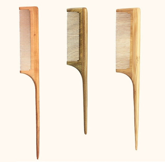 Customize Logo-Natural Wood comb Fine tooth tail comb long handle comb beard care hair comb