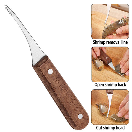 Engrave logo-Wood handle stainless steel head shrimp line knife kitchen tool