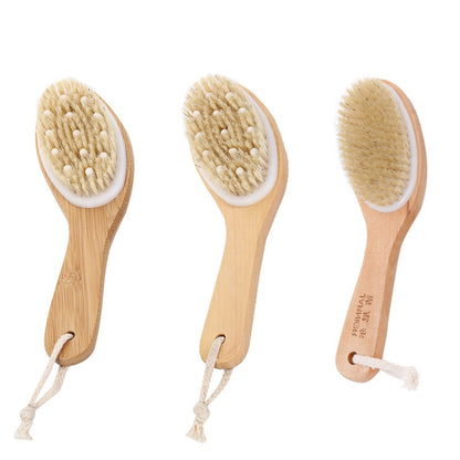 Engrave logo-Wood handle body brush dry brush bath brush wave handle boar bristle brush