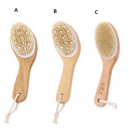 Engrave logo-Wood handle body brush dry brush bath brush wave handle boar bristle brush