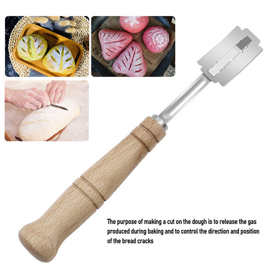 Engrave logo-Wood handle stainless steel head bread cut baking tool