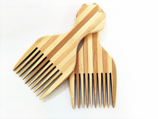 Customize Logo-Bamboo Fork Comb Pick Comb afro Beard Comb Wide Tooth brush