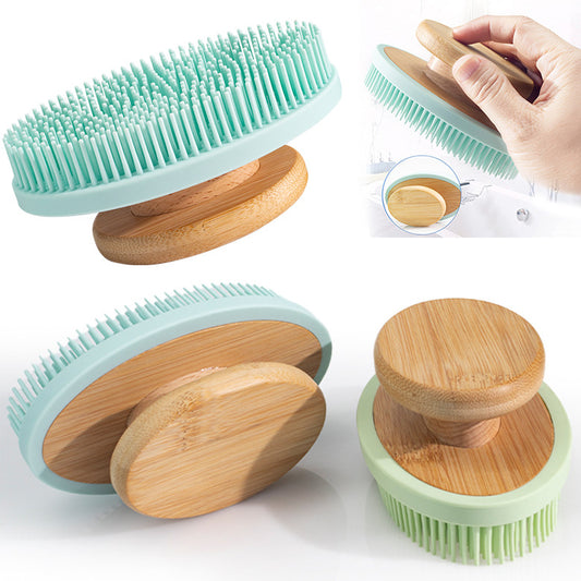 Engrave logo-bamboo handle silica gel wash brush Bath Brush Body Brush Body Cleaning Brush For Shower