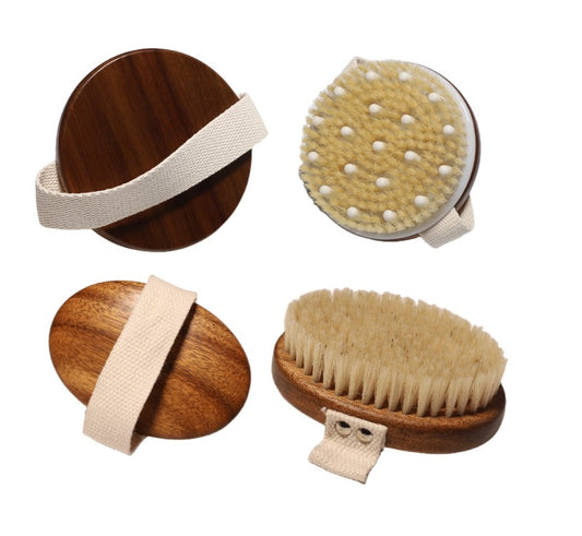 Customized LOGO -Beech wood handle bath brush boar bristle body brush dry brush