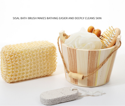 5PCS Bath tool set sisal bath brush airbag brush wood bucket foot brush