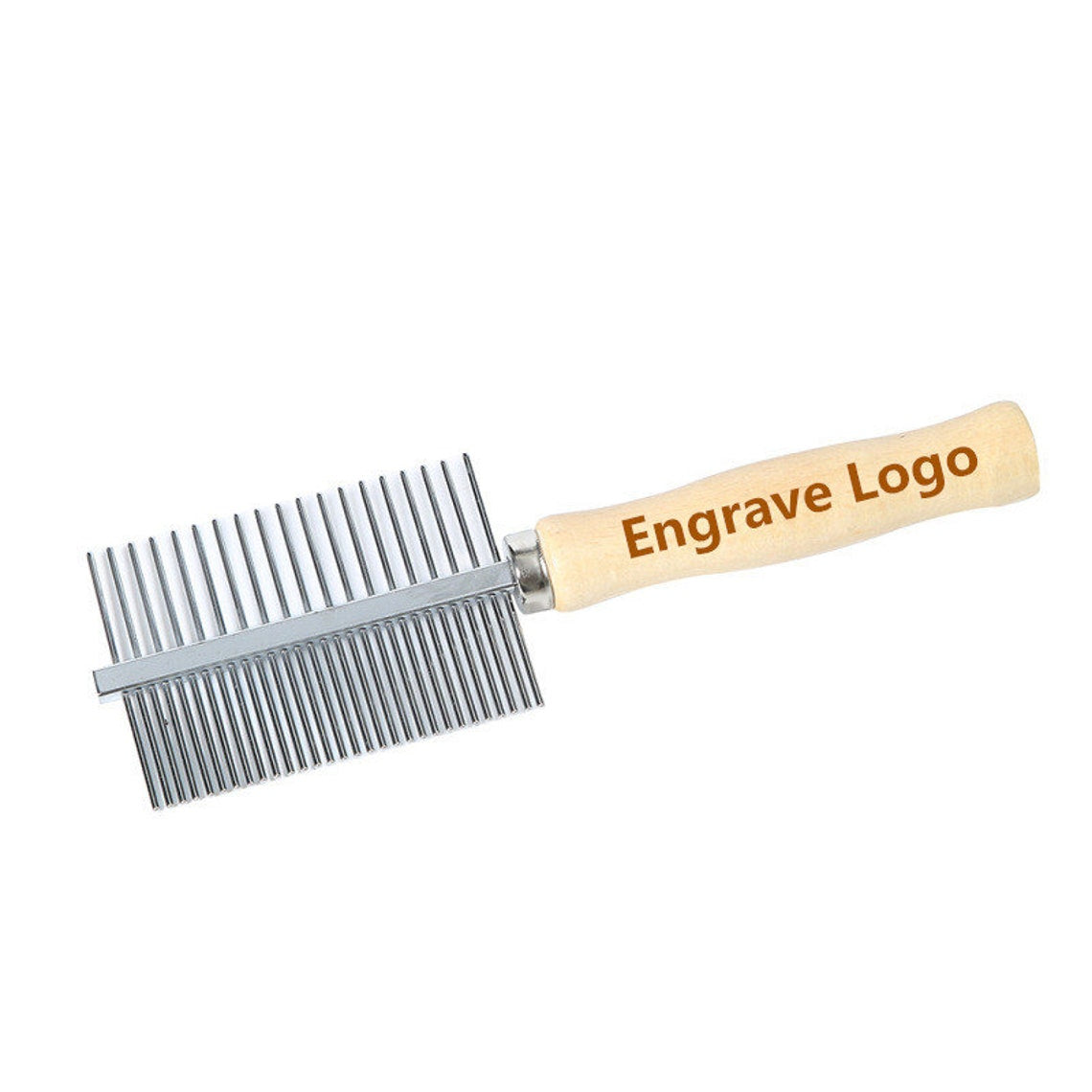 Engrave Logo-Pet Comb Wooden two sides tooth Handle steel tooth comb for dog and cat care brush