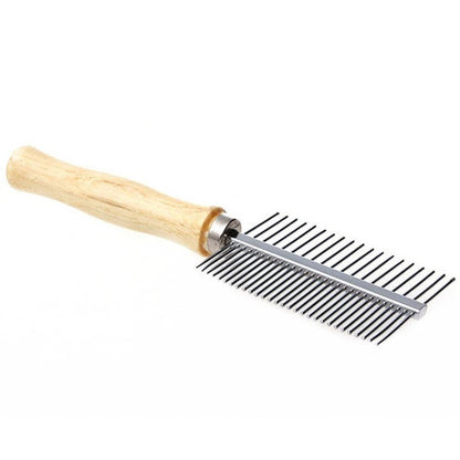 Engrave Logo-Pet Comb Wooden two sides tooth Handle steel tooth comb for dog and cat care brush