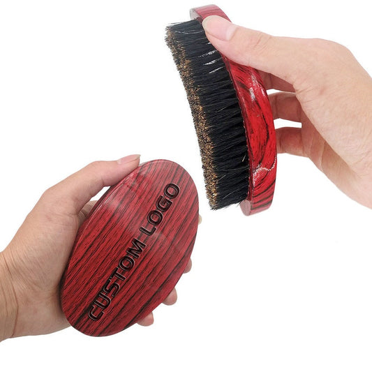 Customize Logo-360 Wave brush Red Beech Wood Handle Boar Bristle Brush For Men Beard Care Makeup Grooming