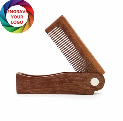 Customize Logo-Redsandalwood Comb Folding Pocket Size Comb Beard Care comb hair brush beard brush