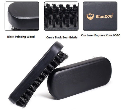 Customize Your Logo-Black Boar Bristle Brushes Wood Men Beard Care Engrave Logo 4.7"(12cm)