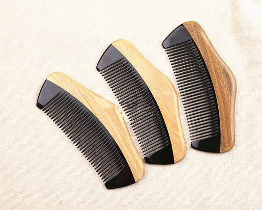 Engrave Logo-Greensandalwood+Ox Horn Combs For Men Beard Care Comb Women Hair Comb beard brushes