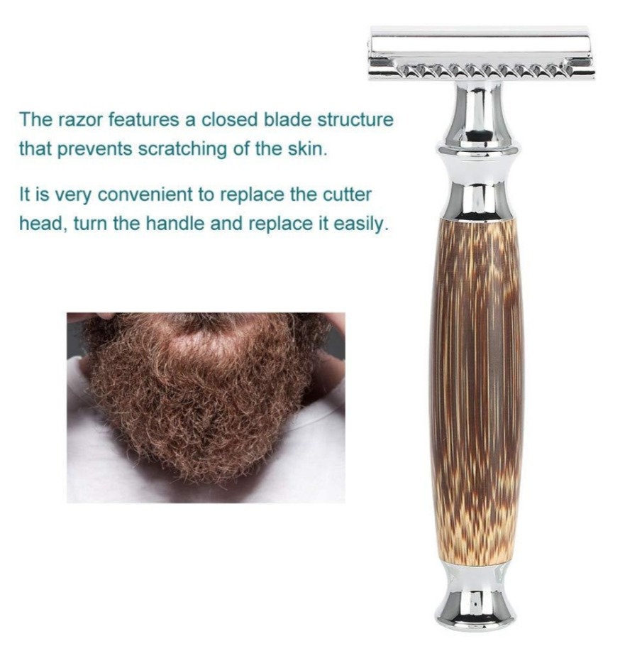 High Quality Handmade Bamboo Wood Handle Razor Old Style Metel Razor Men Beard Shaving Tools