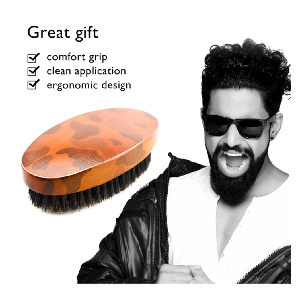 Customize Your Logo-Camouflage Boar Bristle Brush For Men Beard Care Makeup Grooming Engrave Logo