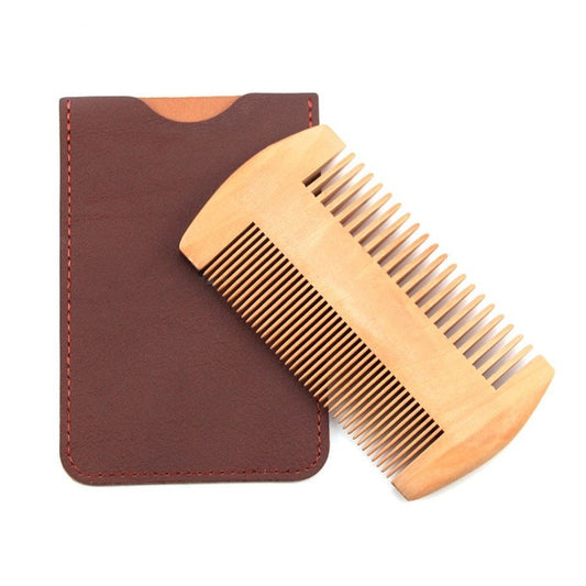 Engrave logo- Peach wood beard care combs with PU case two sides tooth wooden combs brushes Men grooming tool