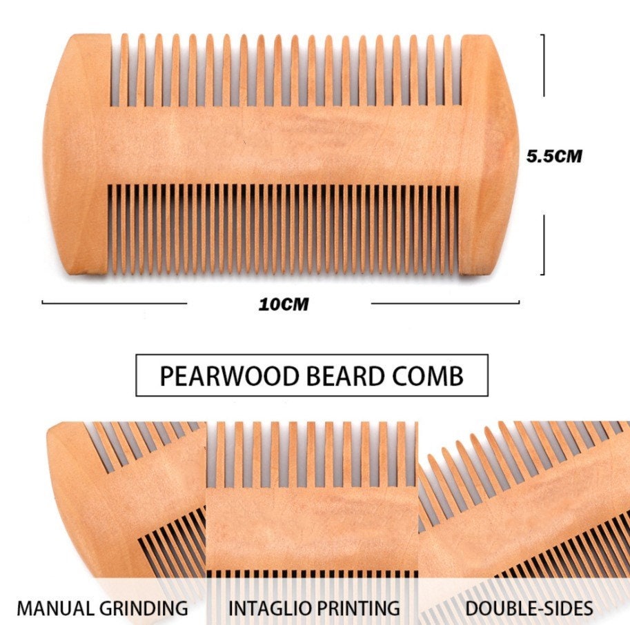 Engrave logo- Peach wood beard care combs with PU case two sides tooth wooden combs brushes Men grooming tool