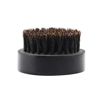 Engrave your logo-Black color beard care brush round wood handle boar bristle brushes for men beard grooming beard comb