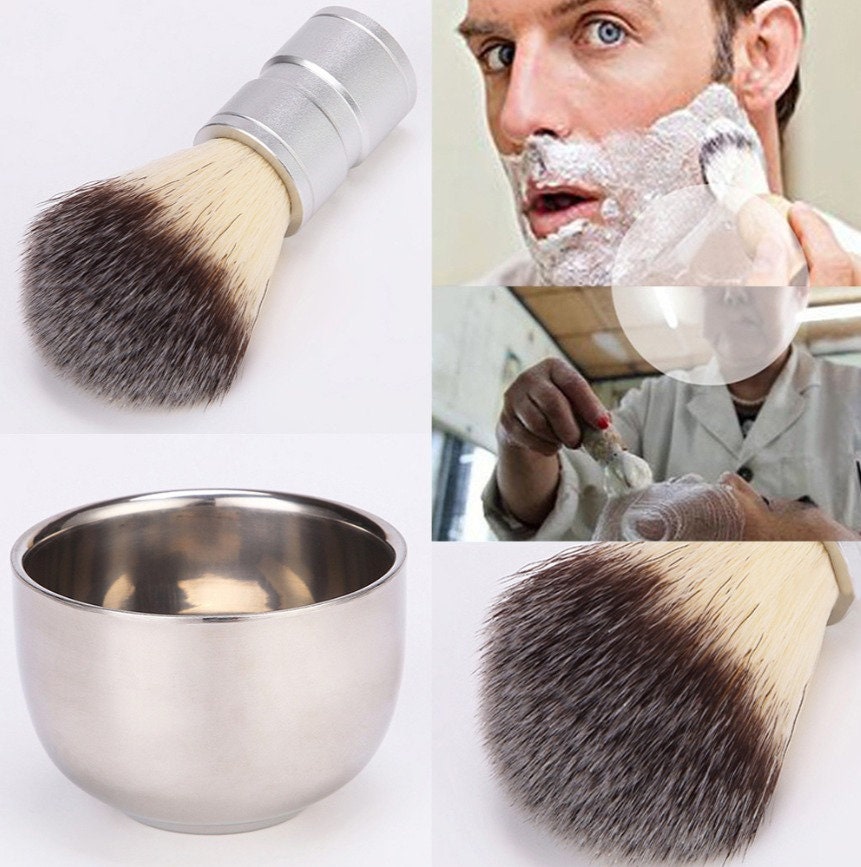 Handmade Metal Handle Shaving Brush Shaving Bowl Nylon Bristle For Men Beard Grooming Tool Makeup Set