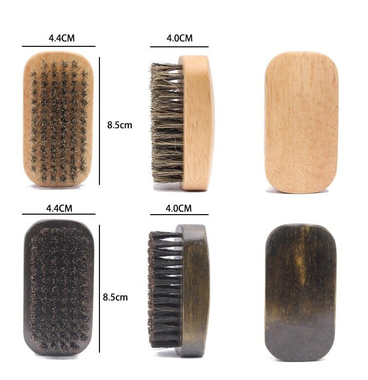 Engrave your logo- Men Wood handle boar bristle beard brush small square brush beard care comb hair brush