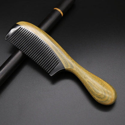 Engrave Logo-Greensandalwood+Ox Horn Combs For Men Beard care comb Women Hair comb beard brush hair brush round handle