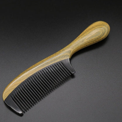 Engrave Logo-Greensandalwood+Ox Horn Combs For Men Beard care comb Women Hair comb beard brush hair brush round handle