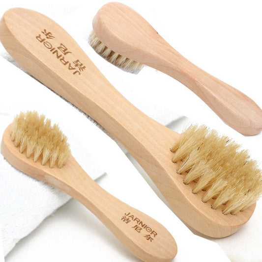 Customize Logp-Natural Wood Handle boar bristle brush face brush Massage skin face wash brush makeup tool