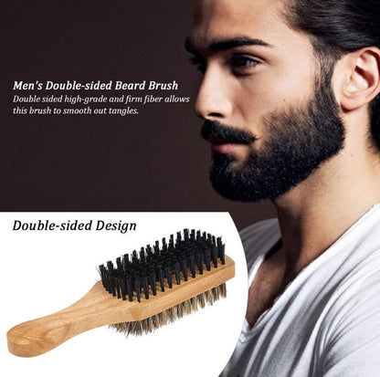 Customize Logo-Double Sides Design Solid wood Handle Boar Bristle Brush For Men Beard Care Makeup Grooming