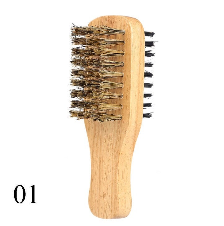 Customize Logo-Double Sides Design Solid wood Handle Boar Bristle Brush For Men Beard Care Makeup Grooming