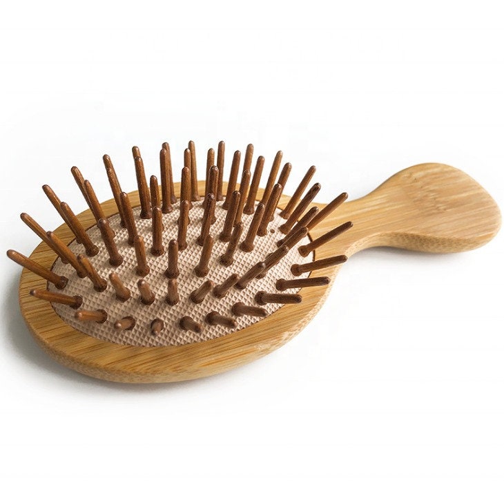 Customize Logo-Mini Bamboo wood Brush For Hair/Beard Beard Care Comb Beard Brush Airbag brush