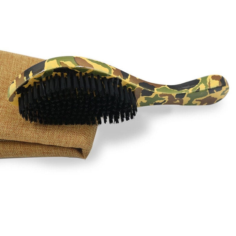 Handmade Camouflage Wood handle brush boar bristle beard brush long handle Black Great Bend Beard Brush